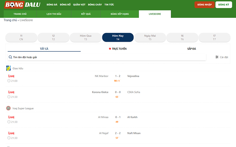 Tính năng Livescore trực tuyến cập nhật thông số liên tục