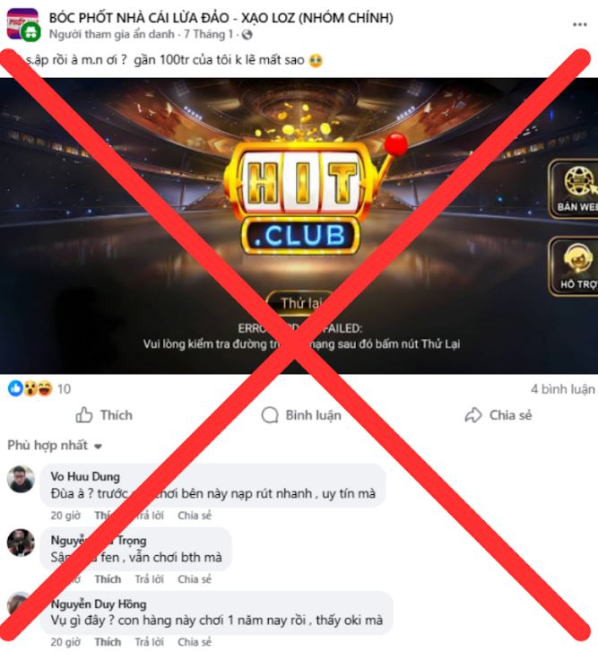 Hitclub bị bài viết ẩn danh kêu sập trang và quịt tiền